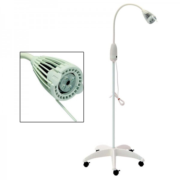 Lámpara LED para cirugía menor: flexo multiposicional, LED 10W y peana de PVC blanca